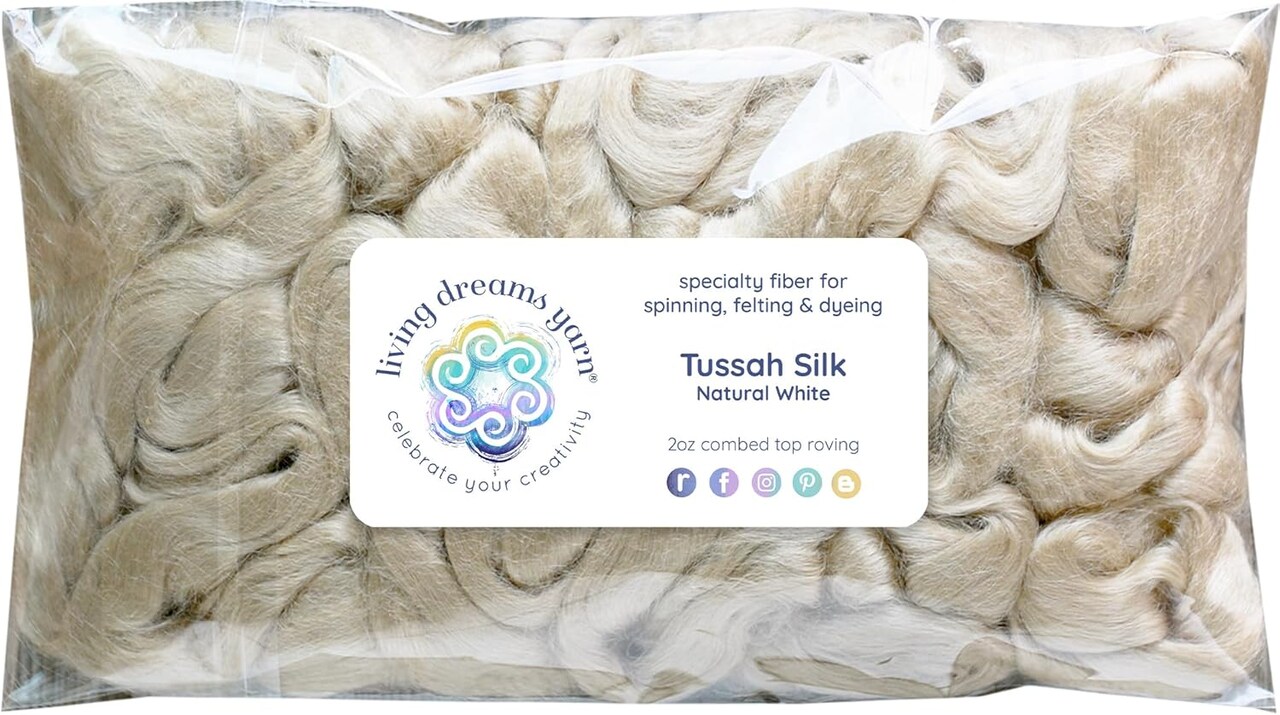 2oz Tussah Silk Fiber: Premium Grade Glossy Combed Top Roving. Hand Spinning, Blending, Felting, Dyeing, Paper & Soap Making.